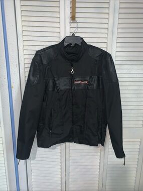 Cordura Nexgen Black Canvas & Leather Jacket With Harley Davidson Patches